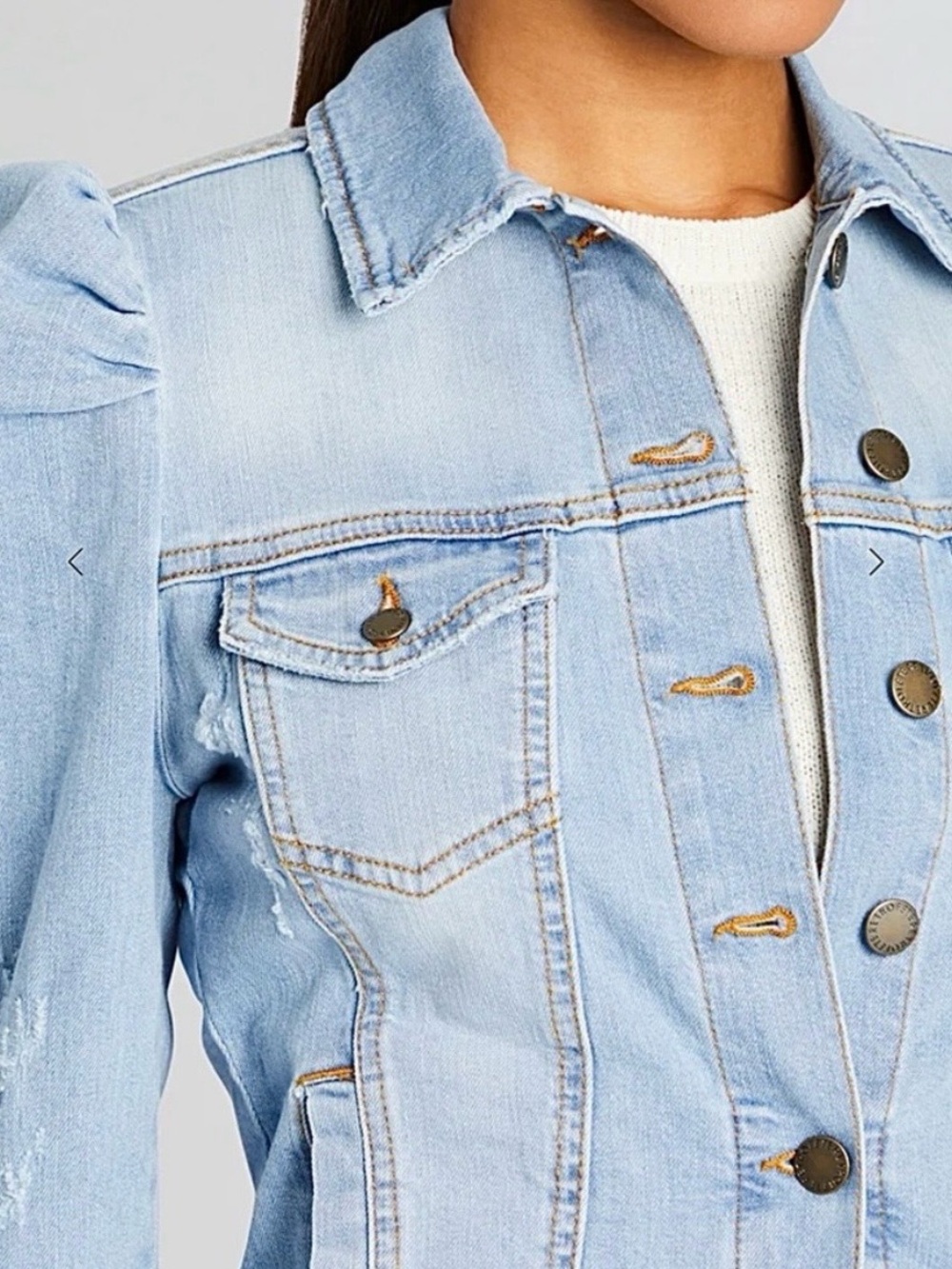 Retrofête Ada Denim Puff Shoulder Jean Jacket | Light Blue Stone | Size S | NWOT - Picture 2 of 12